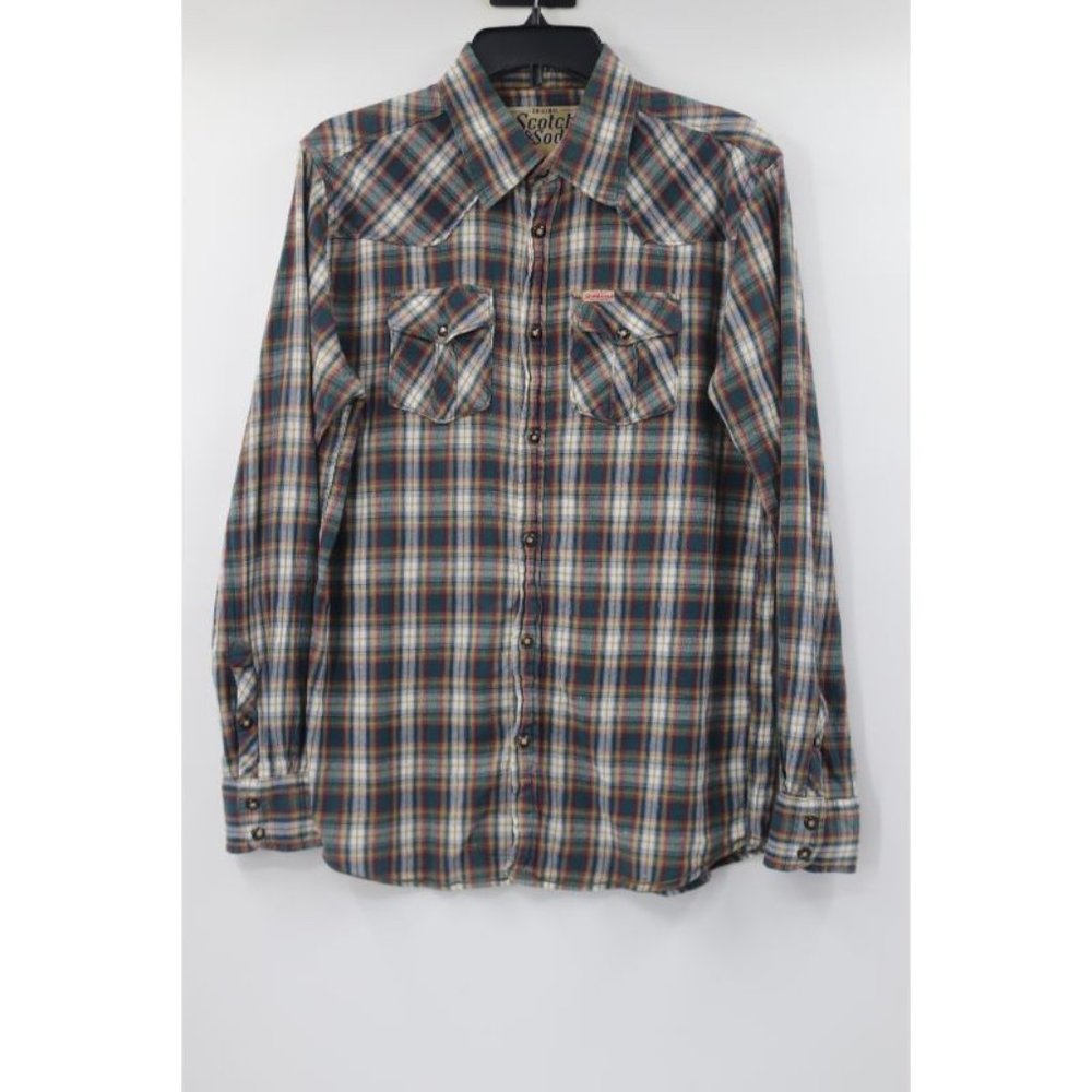 Scotch Soda Mens M dublin sanforzied flannel pearl snap Long Sleeve Cotton Shirt